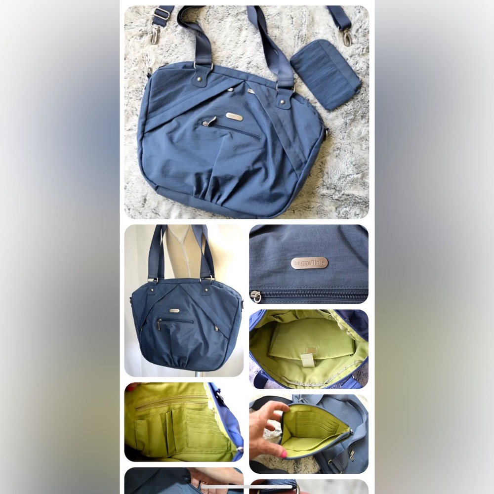 BAGGALLINI Travel Laptop/Ipad protection Blue Shoulder/Crossbody Bag  w/…